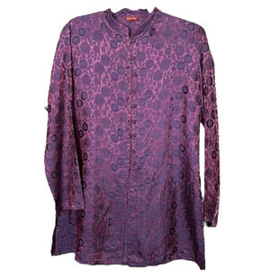 BIANCO LEVRIN Asian Inspired Tunic Topper Jacket Silk Blend Jacquard Ethereal
